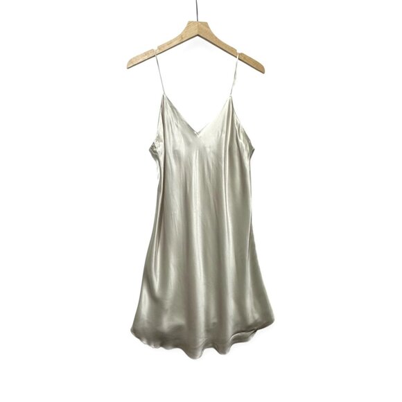 Vintage Vivine La Rinascente 100% Silk Slip Dress Silver Italy Size L - Picture 1 of 10